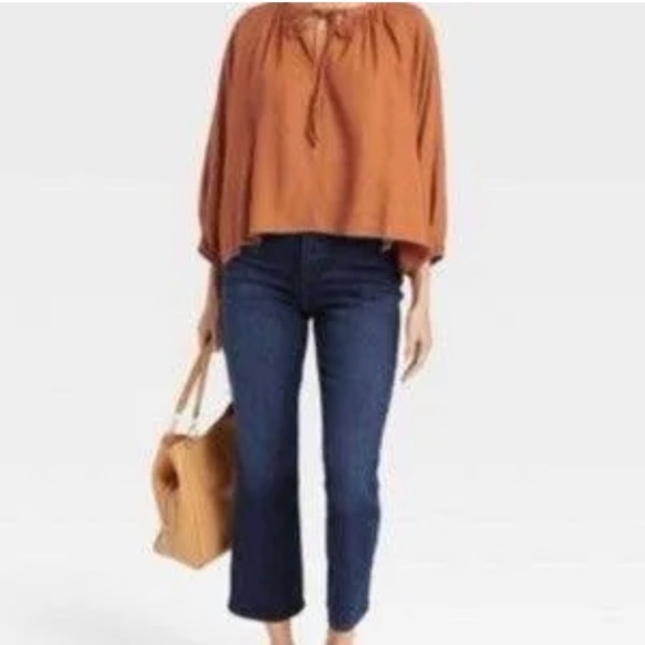 A New Day a.n.d. Raglan Long Sleeve Tie Front Linen Blend Top Size X SMALL - Picture 2 of 8